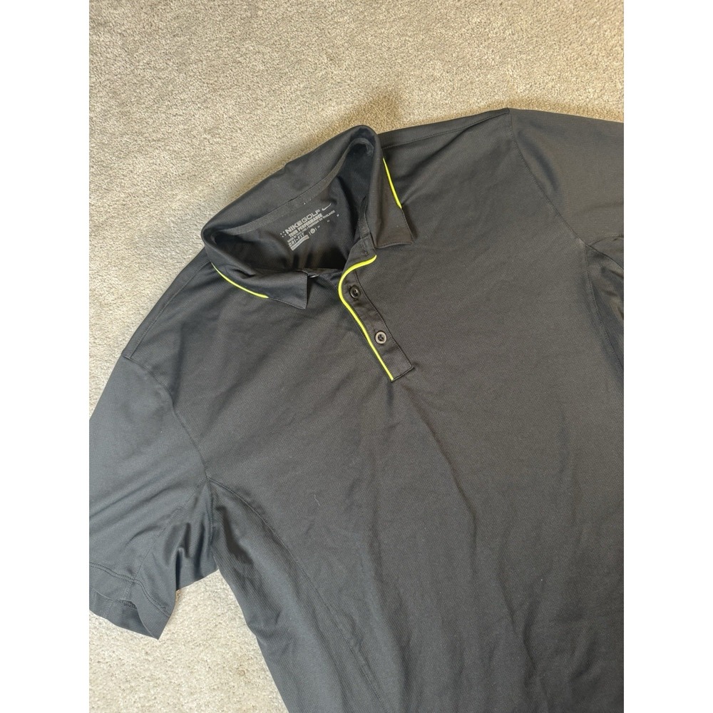 Nike Golf Tour Performance Dri-Fit Black Men's M Golf Polo Vented Yellow Collar